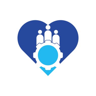 Gear people heart shape concept vector logo design template. People icon logo with gear for your business and company.