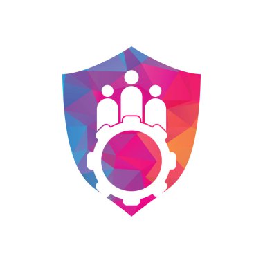 Vites ve insanlar logo tasarım şablonu. İşiniz ve şirketiniz için teçhizatlı insan simgesi..