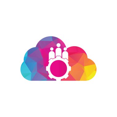 Gear people cloud shape concept vector logo design template. People icon logo with gear for your business and company.