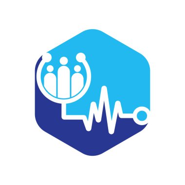 Aile Sağlık Logosu Şablon Tasarım Vektörü. Stetoskop İnsanların logo tasarım ikonu vektörü.