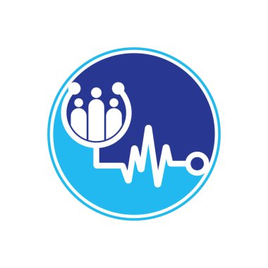Aile Sağlık Logosu Şablon Tasarım Vektörü. Stetoskop İnsanların logo tasarım ikonu vektörü.