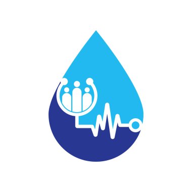 Stetoskop insanları şekil logosu tasarım ikonu vektörünü düşürür. Aile Sağlığı Logosu Şablon Tasarım Vektörü.