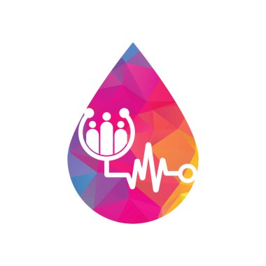 Stetoskop insanları şekil logosu tasarım ikonu vektörünü düşürür. Aile Sağlığı Logosu Şablon Tasarım Vektörü.