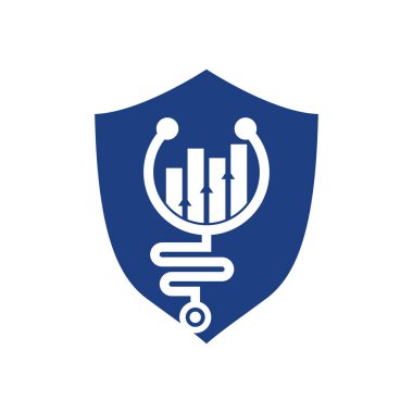 Stetoskop finans logo tasarım ikonu vektörü. Hemşire muhasebe logosu. Tıbbi eczane logosu tasarım şablonu.