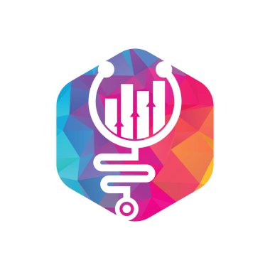 Stetoskop finans logo tasarım ikonu vektörü. Hemşire muhasebe logosu. Tıbbi eczane logosu tasarım şablonu.