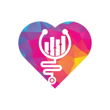 Stetoskop, kalp şekli logo tasarım ikonu vektörünü finanse ediyor. Hemşire muhasebe logosu. Tıbbi eczane logosu tasarım şablonu.