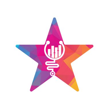 Stetoskop finans yıldızı şekilli logo tasarım ikonu vektörü. Hemşire muhasebe logosu. Tıbbi eczane logosu tasarım şablonu.