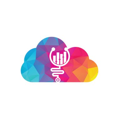 Stetoskop finansman bulutu şekilli logo tasarım ikonu vektörü. Hemşire muhasebe logosu. Tıbbi eczane logosu tasarım şablonu.