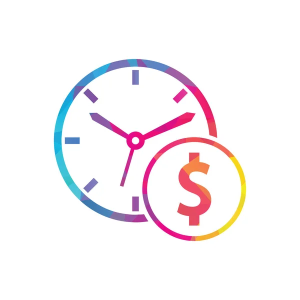 Tempo Dólar Logotipo Design Modelo Ícone Tempo Conceito Dinheiro Relógio — Vetor de Stock