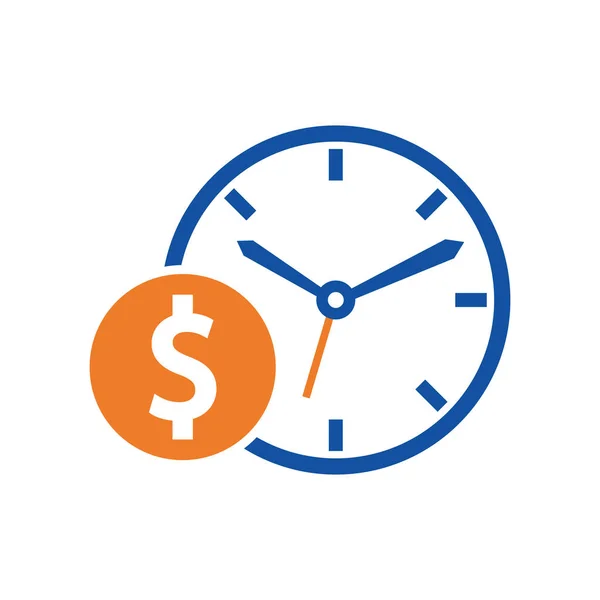 時間ドルのロゴデザインテンプレートアイコン 時間はお金の概念 コインです — ストックベクタ