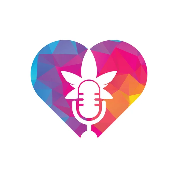 Cannabis Podcast Heart Shape Concept Vector Logo Design Podcast Logo — 图库矢量图片