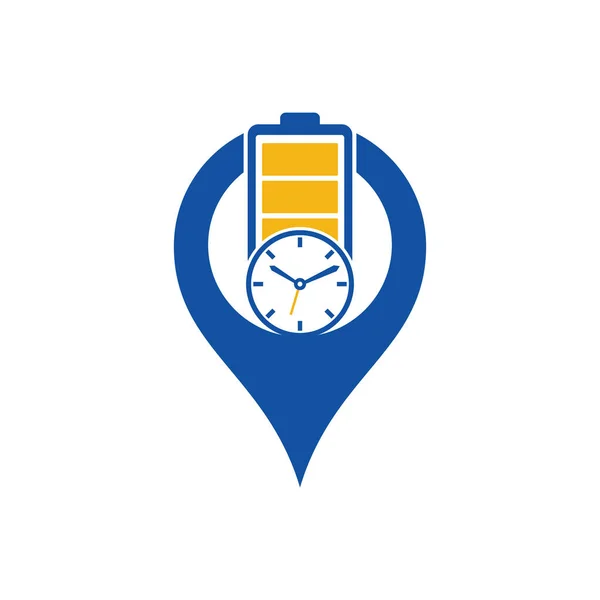 Battery Time Map Pin Shape Concept Logo Design Template Speed — стоковый вектор