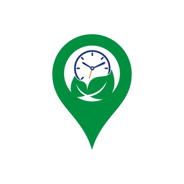 Nature Time Map Pin Shape Concept Vector Logo Design Template — ストックベクタ
