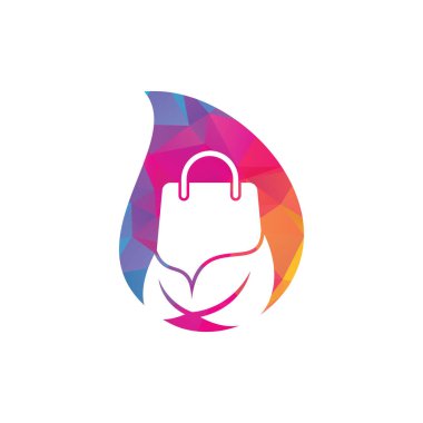 Leaf bag drop shape concept logo design icon template. Eco green leaf organic shopping bag logo template illustration