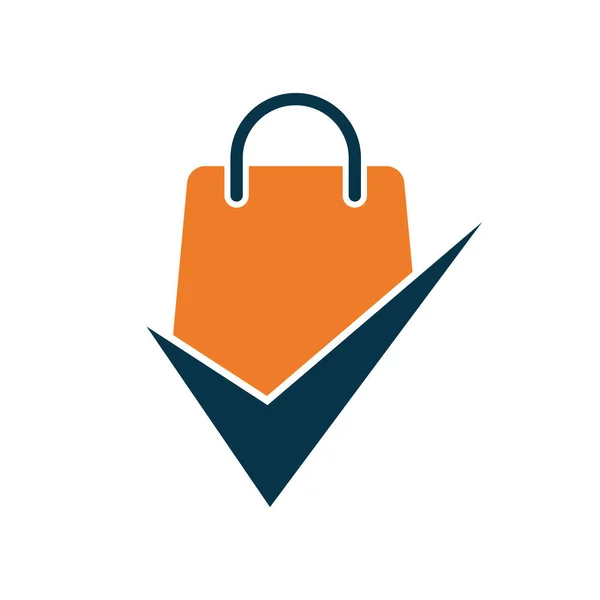 Shopping Bag Check Logo Icon Check Shopping Logo Template Icon — Stockvektor