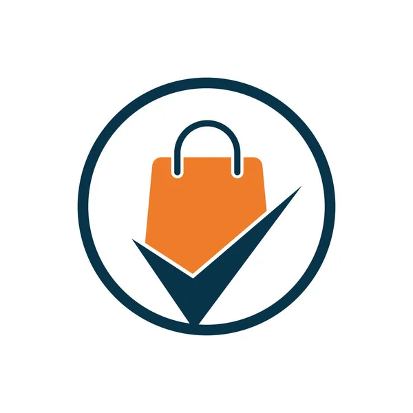 Shopping Bag Check Logo Icon Check Shopping Logo Template Icon — Stockvektor