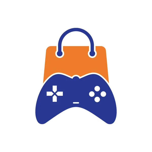 Game Shop Vector Logo Design Shopping Bag Combination Joystick Icon — Stock vektor