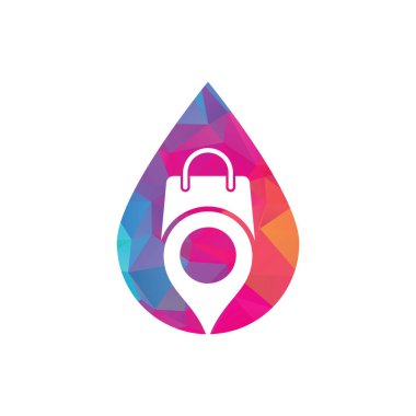 Gps shopping bag drop shape concept logo design icon vector. Map Pin Location with Shopping Bag Logo Design.