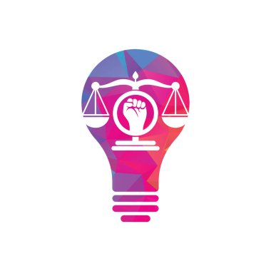 Law fist bulb shape concept logo design icon. Justice Scales in Hand logo template design. Revolution justice logo concept.