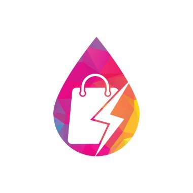 Thunder Shop drop shape concept Logo design vector. Fast Shop Logo. Shopping Bag Combined with Energy or Lightning Bolt Icon Vector