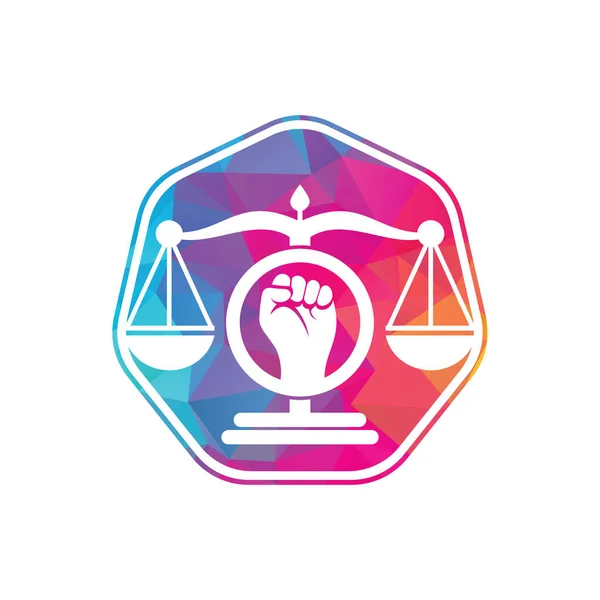 Law Fist Logo Design Icon Justice Scales Hand Logo Template — Archivo Imágenes Vectoriales
