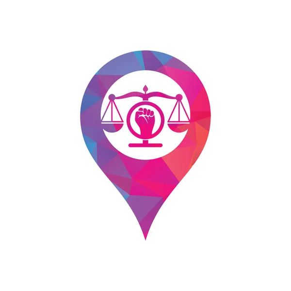 Law Fist Map Pin Shape Concept Logo Design Icon Justice — Stock vektor