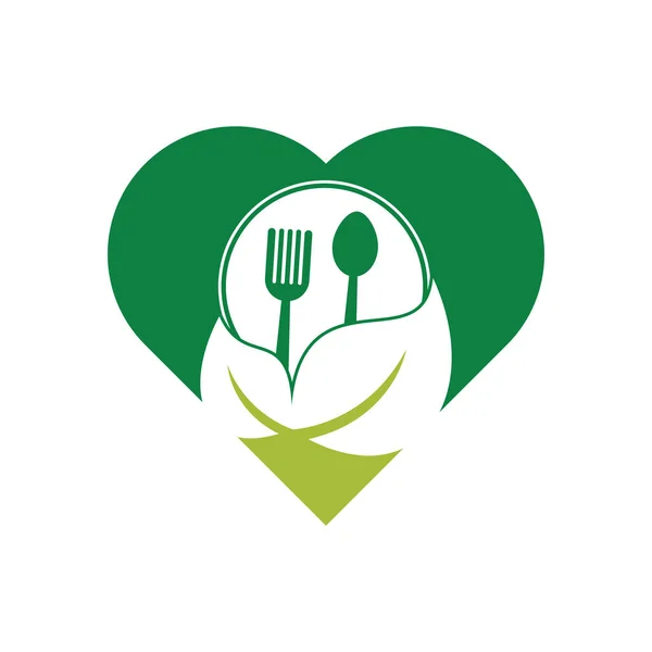 Healthy Food Heart Shape Concept Logo Template Nature Organic Food — Archivo Imágenes Vectoriales