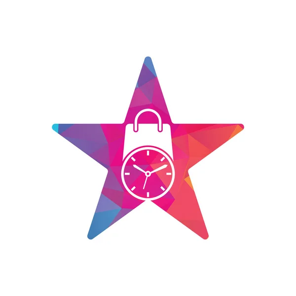 Shopping Time Star Shape Concept Vector Logo Design Template — Stok Vektör