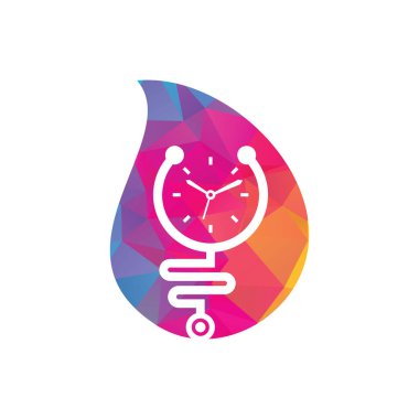 Time stethoscope drop shape concept vector logo design template. Health and medical or pharmacy logo concept.