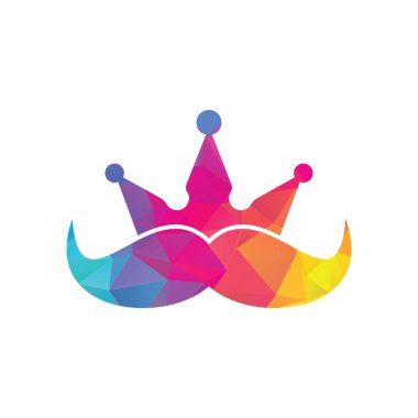 Bıyık Kralı vektör logosu tasarımı. Zarif stil bıyıklı taç logosu..