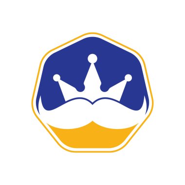 Bıyık Kralı vektör logosu tasarımı. Zarif stil bıyıklı taç logosu..