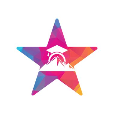 Dağ eğitimi yıldızı şekilli konsept logo tasarım şablonu. Dağ eğitim logosu tasarımı ilham verici
