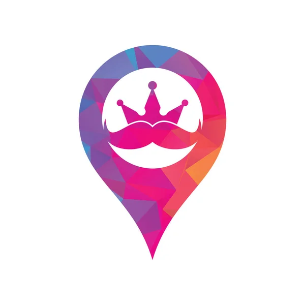 Schnurrbart König Karte Pin Form Konzept Vektor Logo Design Elegantes — Stockvektor