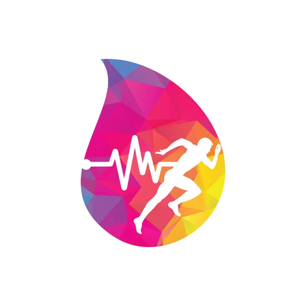 Pulse Maratona Goccia Forma Concetto Logo Icona Vettoriale Uomo Esecuzione — Vettoriale Stock