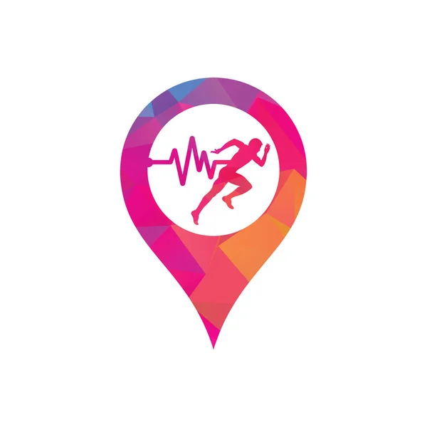 Pulse Marathon Map Pin Shape Concept Logo Design Icon Vector — Stockový vektor