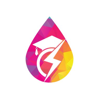 Gök gürültüsü eğitimi konsept vektör logo şablonu. Mezuniyet şapkası ve gök gürültüsü simgesi olan eğitim logosu.