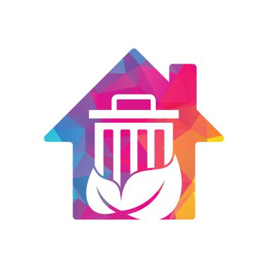 Yaprak çöpü ev şekli konsept vektör logo tasarımı simgesi. Çöp vektörü logo şablonu.