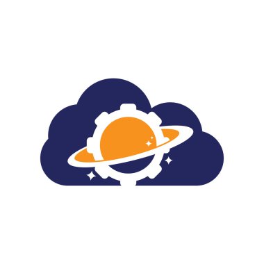 Gezegen vites bulutu şekilli konsept logo vektörü. Vites Gezegeni Simgesi Logo Tasarım Elemanı