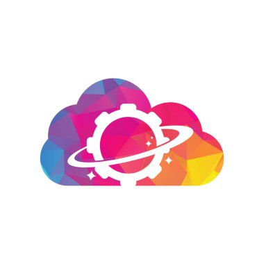 Gezegen vites bulutu şekilli konsept logo vektörü. Vites Gezegeni Simgesi Logo Tasarım Elemanı