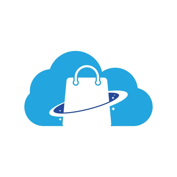 Planet Shop Wolkenform Konzept Logo Template Design Galaxy Einkaufstasche Vector — Stockvektor