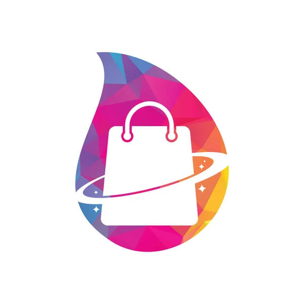 Planet Shop Tropfenform Konzept Logo Template Design Galaxy Einkaufstasche Vector — Stockvektor