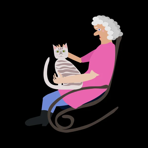Babička v houpacím křesle s kočkou — Stockový vektor