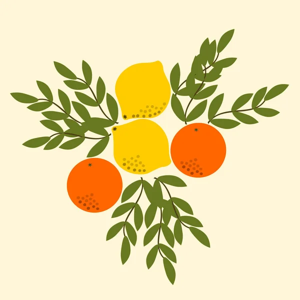 Decorative Tile Oranges Lemons Hand Digital Drawing — Vetor de Stock