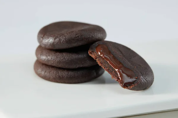 Biscuits Remplis Crème Chocolat Biscuits Crème Chocolat Garnitures Choco Servis — Photo