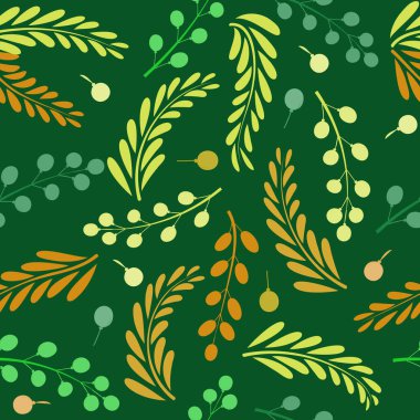 Yeşil ve kırmızı yaprakların kusursuz deseni. Dalların kusursuz deseni. 