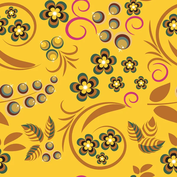 Patrón Floral Abstracto Sobre Fondo Amarillo — Archivo Imágenes Vectoriales