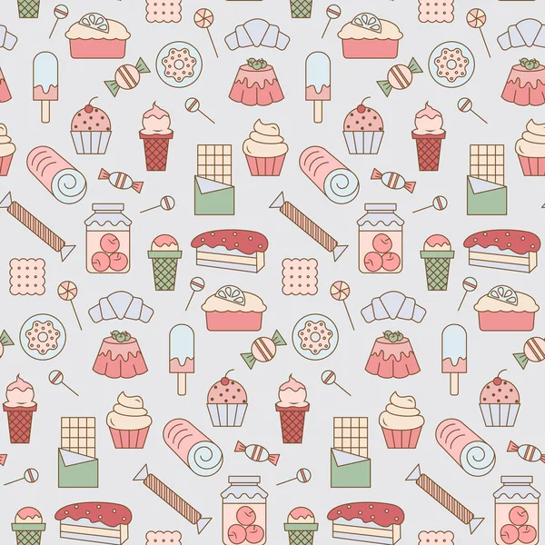 Nahtloses Muster Mit Kuchen Und Süßigkeiten — Stockvektor