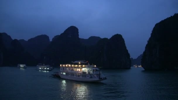 Passeren door cruiseschepen in de avond — Stockvideo