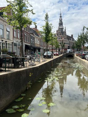 City hall and canal in Franeker Friesland the Netherlands