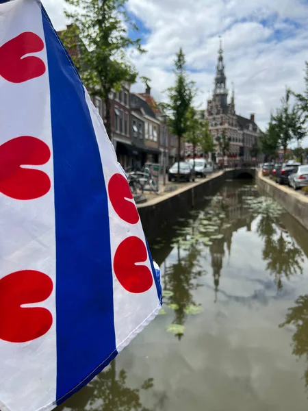 Frisian Flag City Hall Canal Franeker Friesland Netherlands — Stock Photo, Image